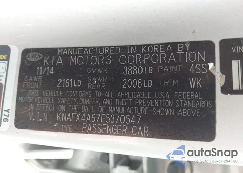 2015 Kia Forte Lx z USA, uszkodzony, nr VIN KNAFX4A67F5370547